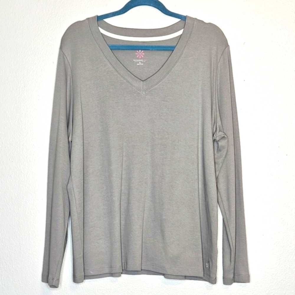 Isaac Mizrahi Gray V-Neck Long Sleeve Top Size XL